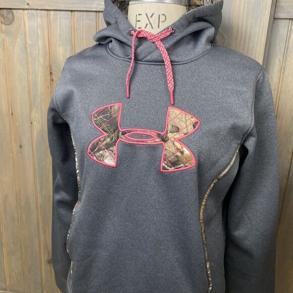 Under Armour Storm Hoodie Semi Fitted Size Sm Gray Pink Camo Camouflage Logo - Picture 1 of 6